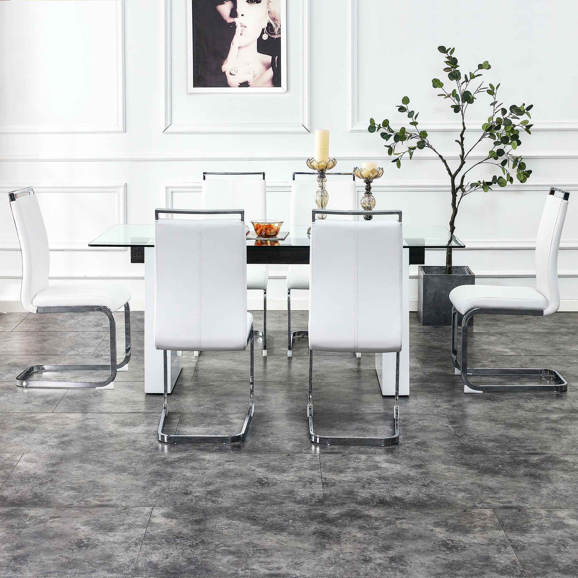 Large Modern Simple Rectangular Glass Table, Which Can Accommodate 6 8 People, Equipped With 0.4 Inch Tempered Glass Table Top And Large Mdf Table Legs, Used For Kitchen, Dining Room, Living Room,1546 White Mdf Glass