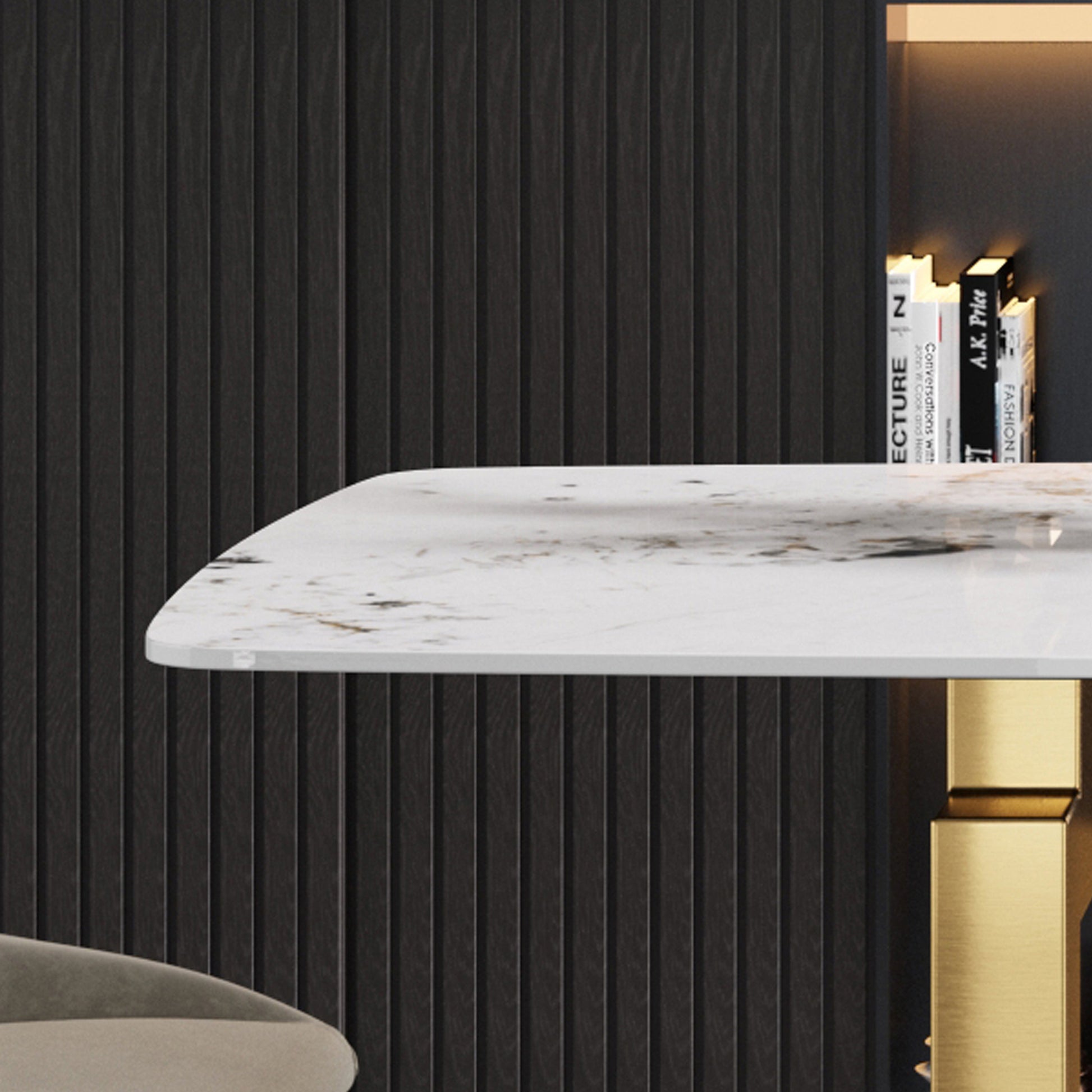 70.87"Modern Artificial Stone Pandora White Curved Golden Metal Leg Dining Table Can Accommodate 6 8 People Antique White Metal Sintered Stone