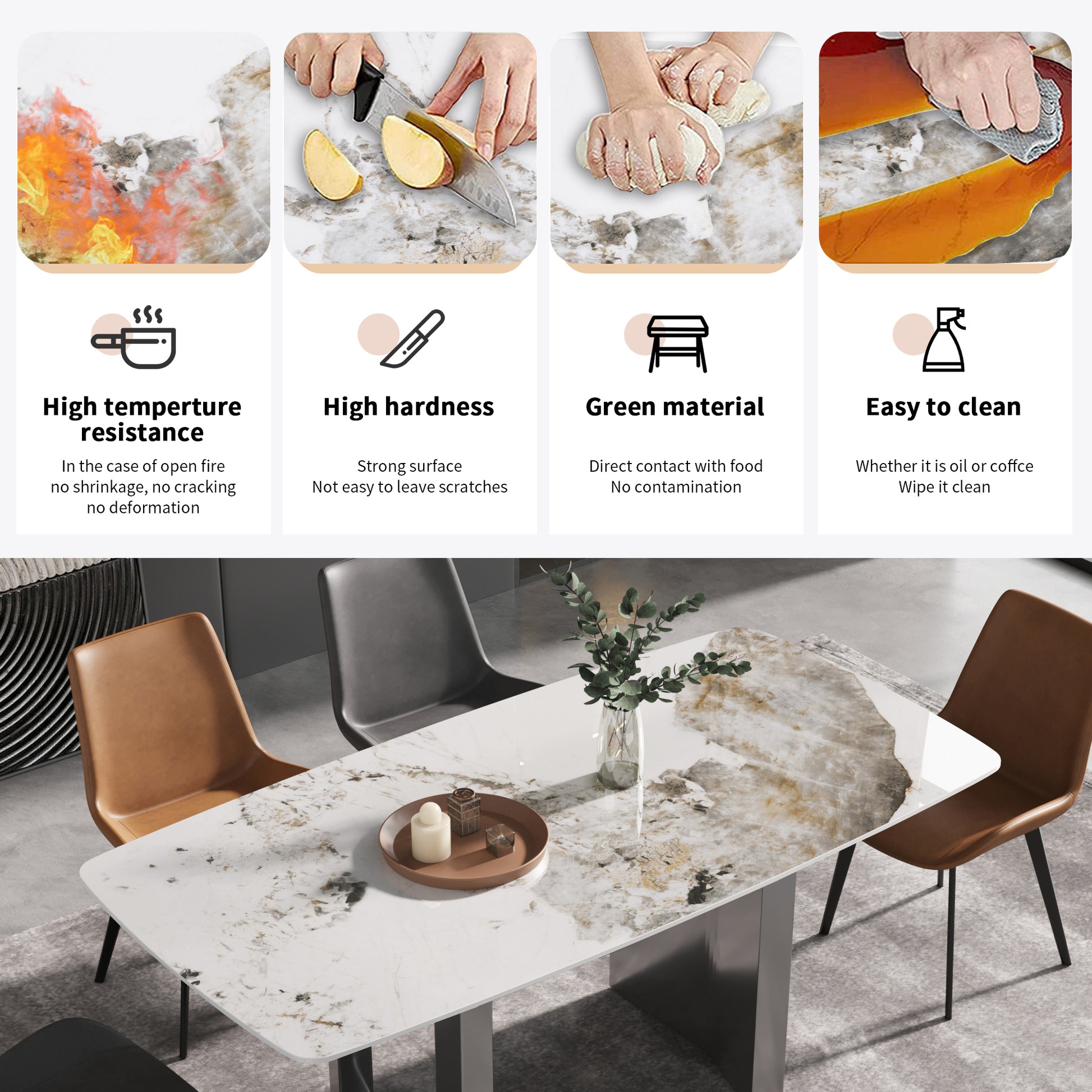 70.87"Modern Artificial Stone Pandora White Curved Black Metal Leg Dining Table Can Accommodate 6 8 People Antique White Metal Sintered Stone