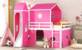 Full Size Loft Bed With Slide Pink Tent And Tower Pink Full Pink Solid Wood