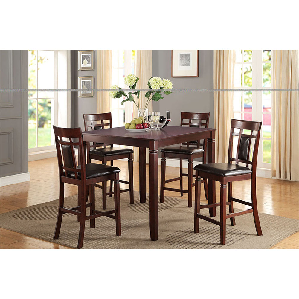 5 Piece Counter Height Dining Set In Dark Brown Dark Brown Seats 4 Fixed Table 4 Leg Square Dining Table With Chair Particle Board