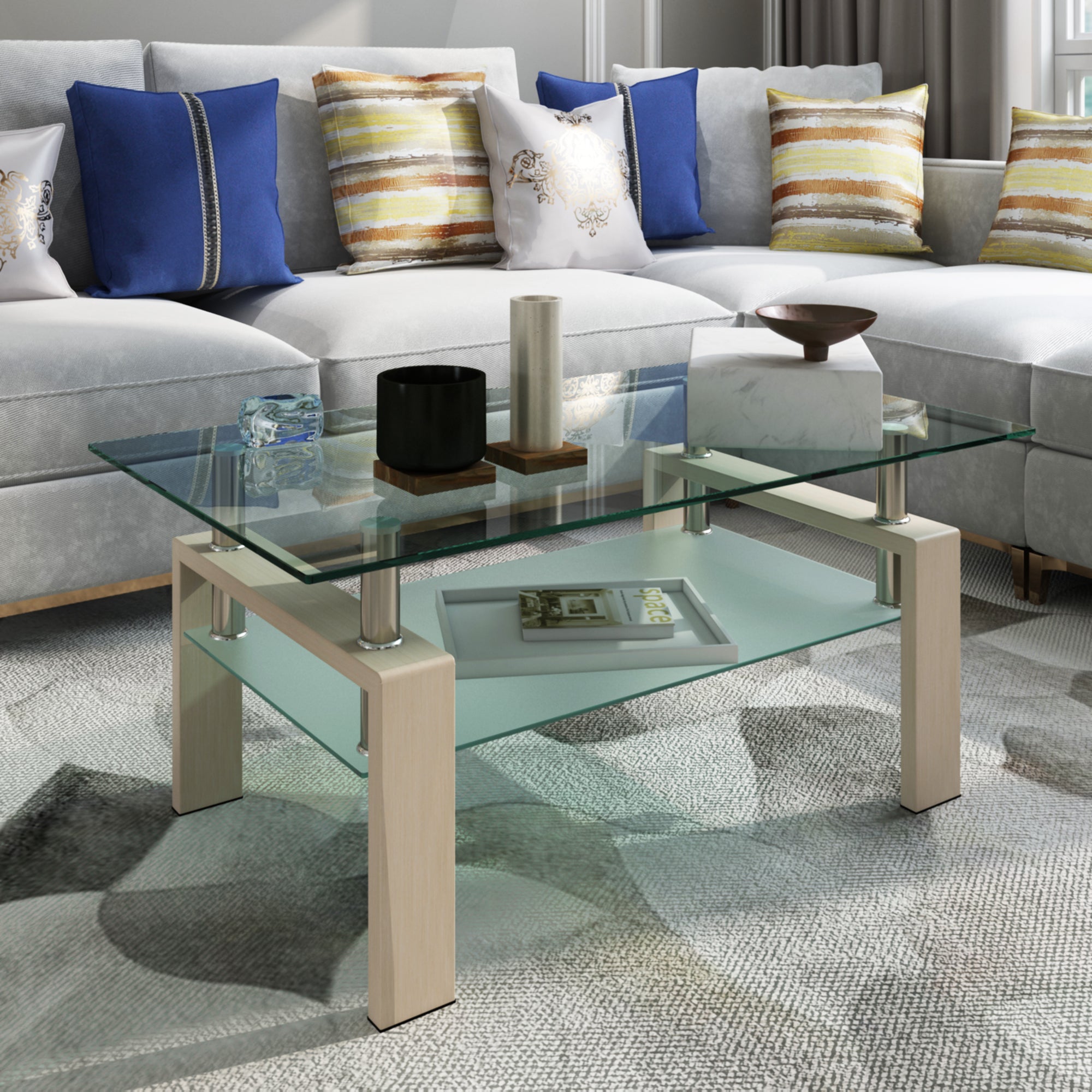 Rectangle Glass Coffee Table, Clear Coffee Table Modern Side Center Tables For Living Room Living Room Furniture Oak Glass