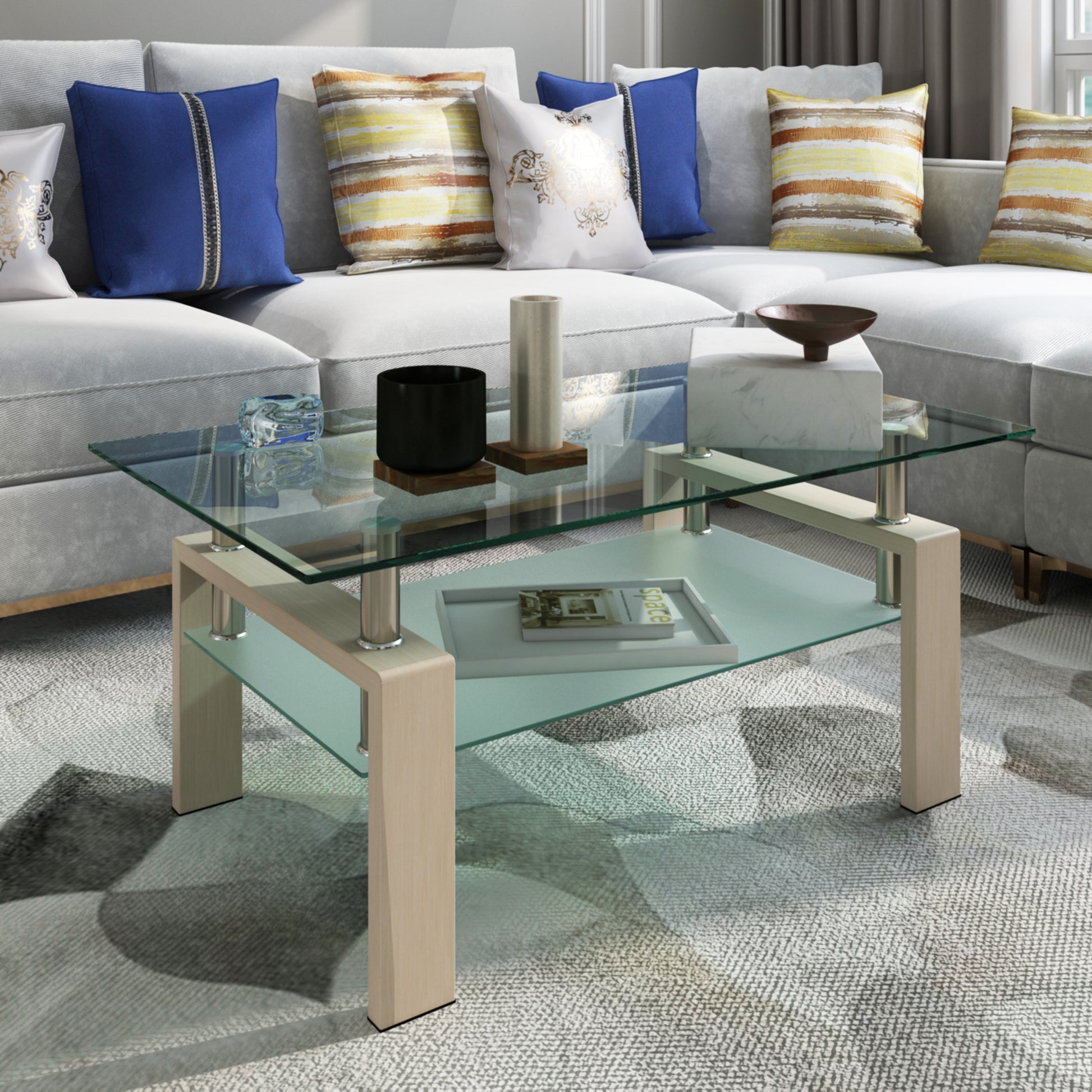 Rectangle Glass Coffee Table, Clear Coffee Table Modern Side Center Tables For Living Room Living Room Furniture Oak Glass