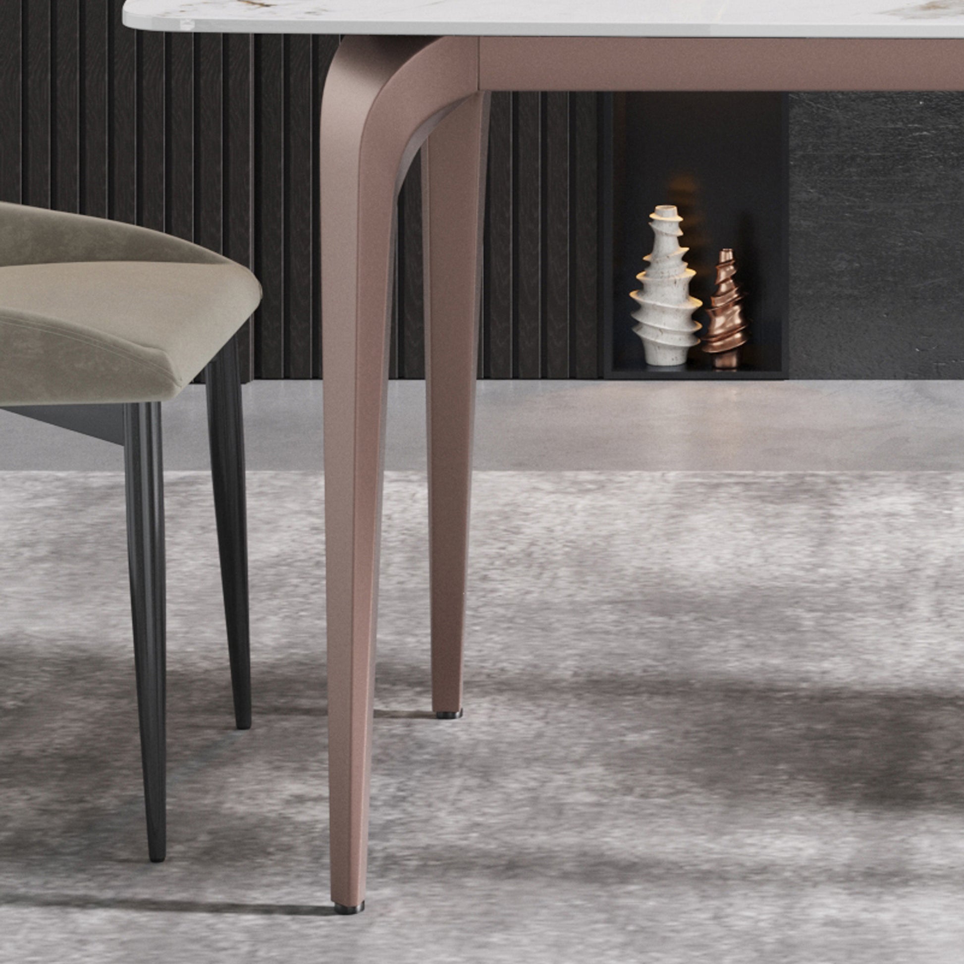 63"Modern Artificial Stone Pandora White Curved Metal Leg Dining Table 6 People Antique White Metal Sintered Stone