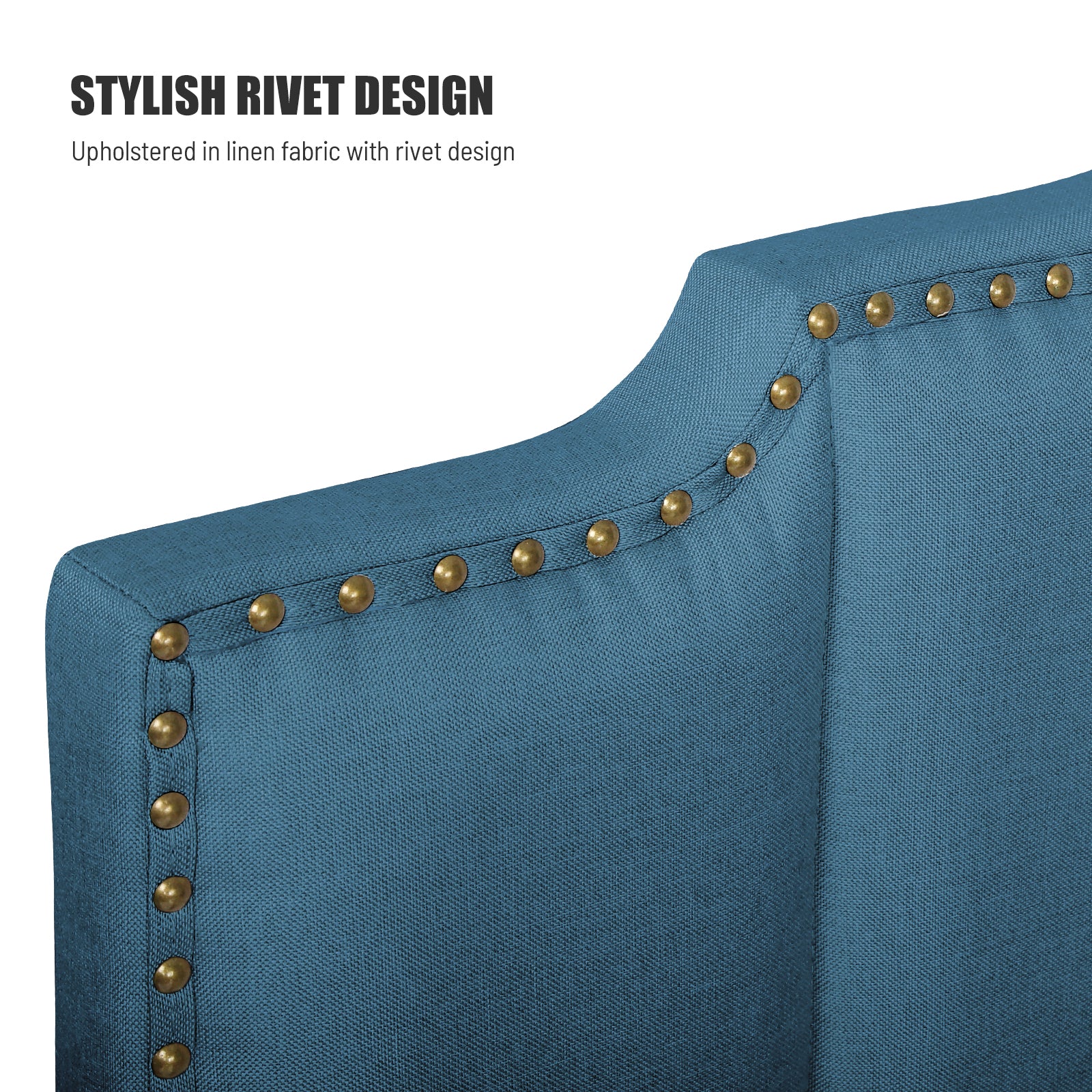 Queen Size Upholstered Platform Bed Linen Bed Frame With 2 Drawers Stitched Padded Headboard With Rivets Design Strong Bed Slats System No Box Spring Needed Blue Queen Blue Cotton Linen