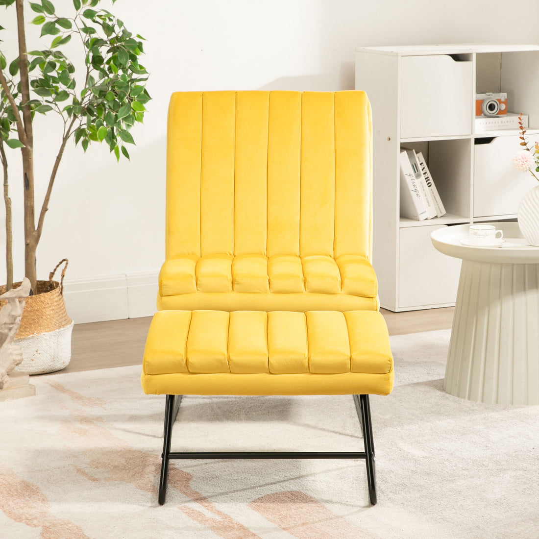 Yellow Modern Lazy Lounge Chair, Contemporary Single Leisure Upholstered Sofa Chair Set Yellow Primary Living Space Modern Foam Velvet