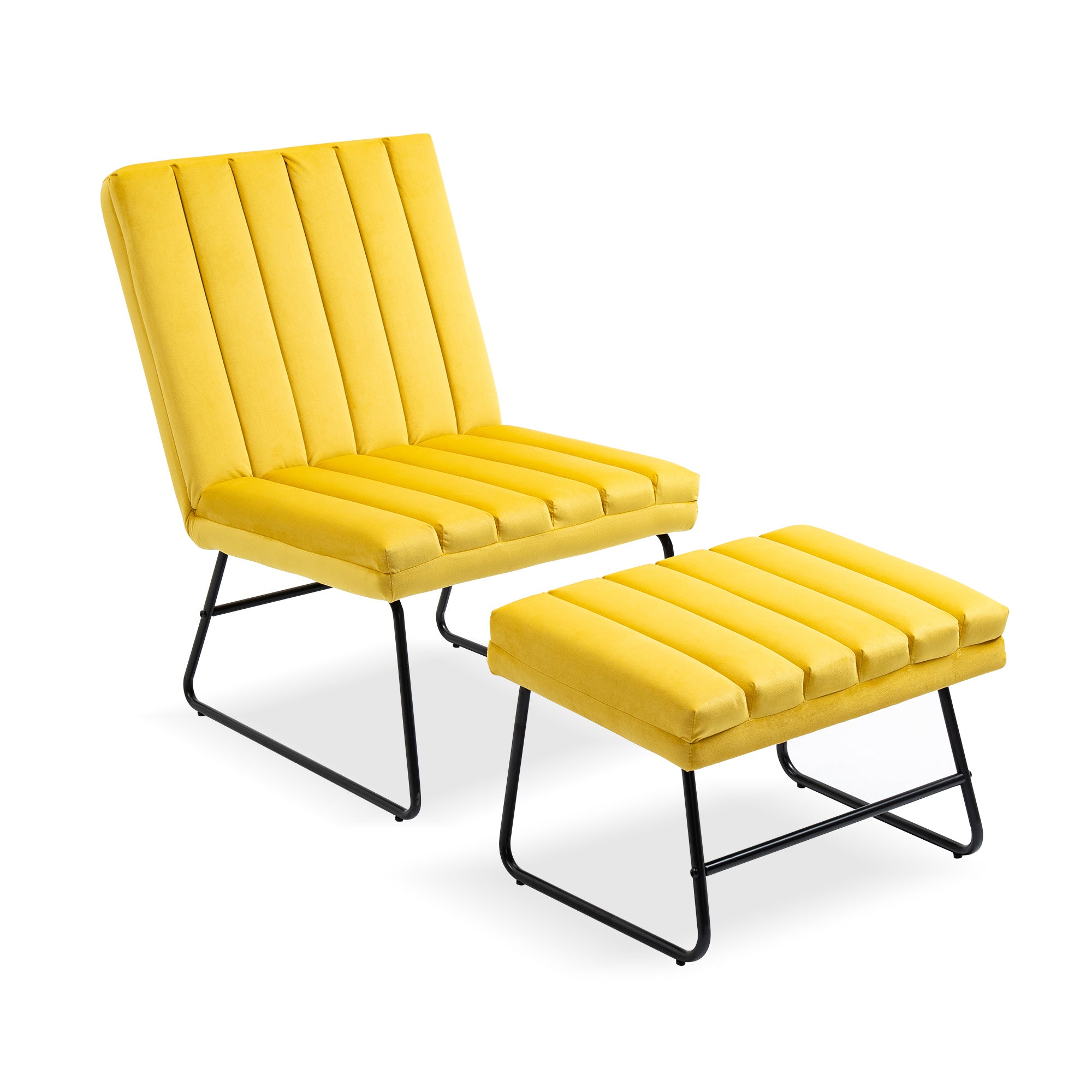 Yellow Modern Lazy Lounge Chair, Contemporary Single Leisure Upholstered Sofa Chair Set Yellow Primary Living Space Modern Foam Velvet