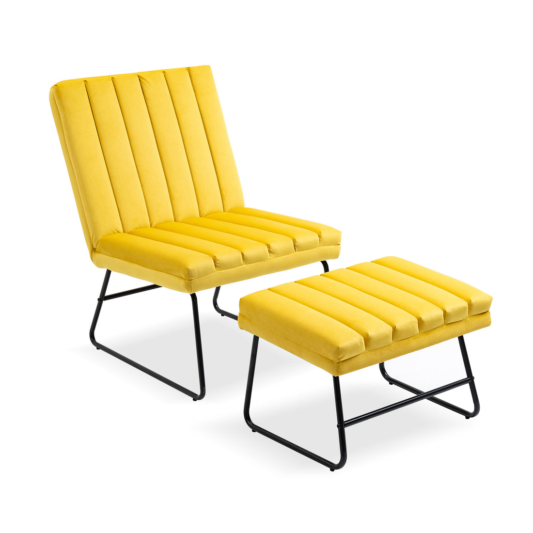 Yellow Modern Lazy Lounge Chair, Contemporary Single Leisure Upholstered Sofa Chair Set Yellow Primary Living Space Modern Foam Velvet
