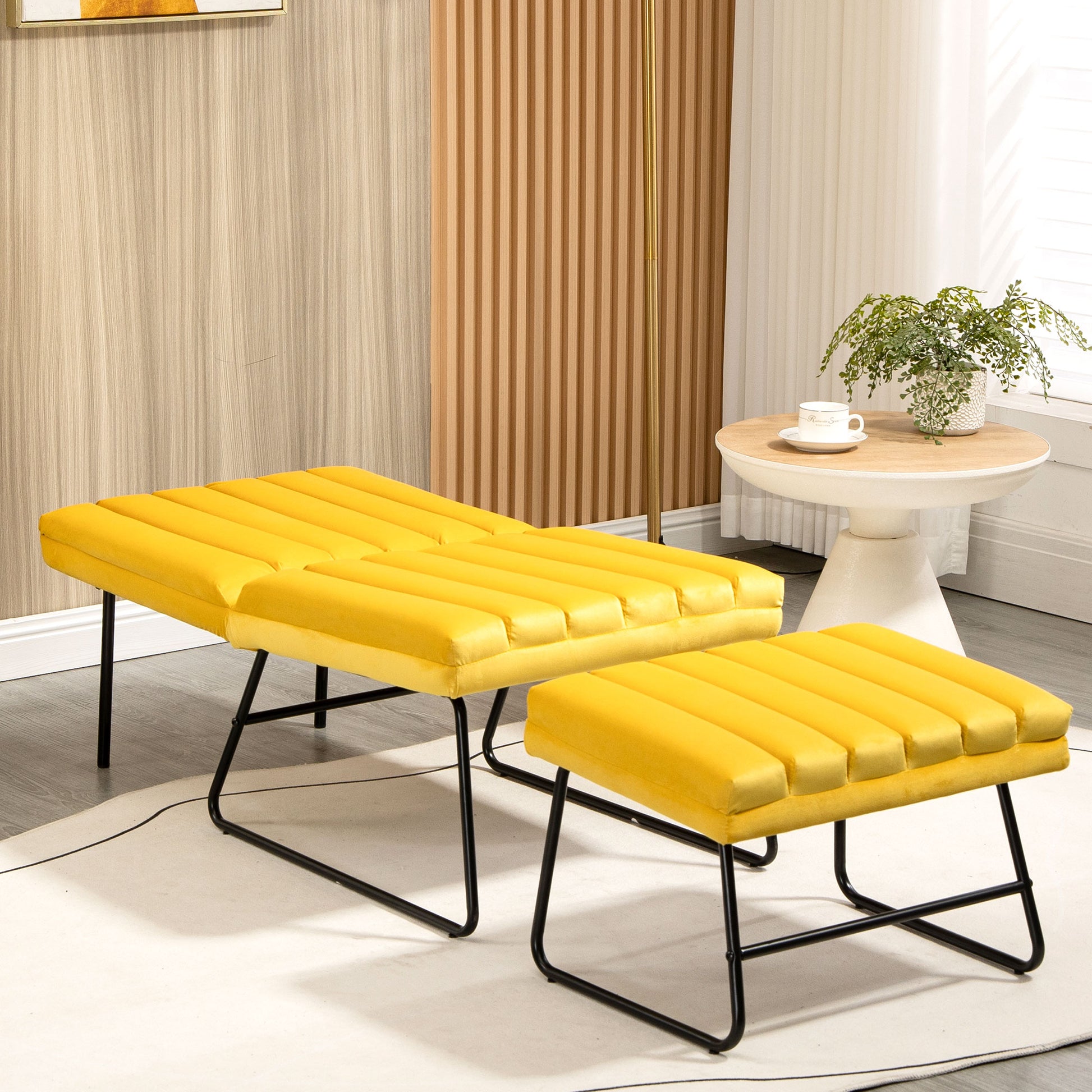 Yellow Modern Lazy Lounge Chair, Contemporary Single Leisure Upholstered Sofa Chair Set Yellow Primary Living Space Modern Foam Velvet