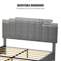 Queen Size Upholstered Platform Bed Linen Bed Frame With 2 Drawers Stitched Padded Headboard With Rivets Design Strong Bed Slats System No Box Spring Needed Grey Queen Grey Cotton Linen