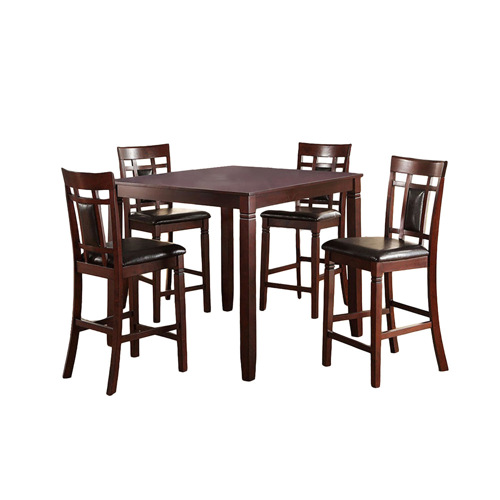 5 Piece Counter Height Dining Set In Dark Brown Dark Brown Seats 4 Fixed Table 4 Leg Square Dining Table With Chair Particle Board