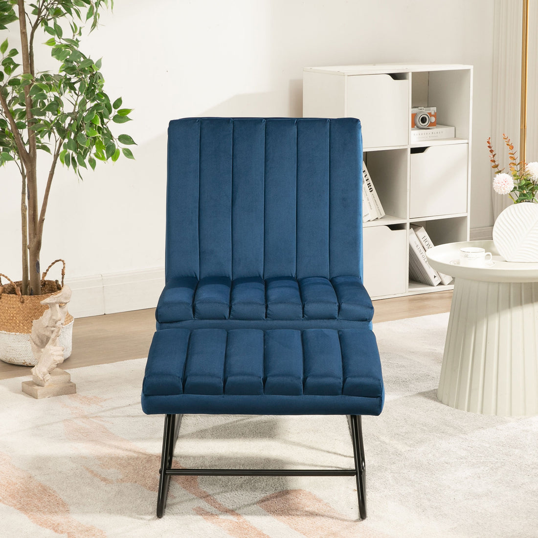 Dark Blue Modern Lazy Lounge Chair, Contemporary Single Leisure Upholstered Sofa Chair Set Dark Blue Primary Living Space Modern Foam Velvet