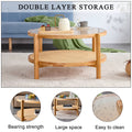 Modern Simple Circular Double Layer Solid Wood Tea Table Rattan Woven Chinese Side Table Small Round Table Suitable For Living Room, Dining Room And Bedroom Natural Wood Solid Wood