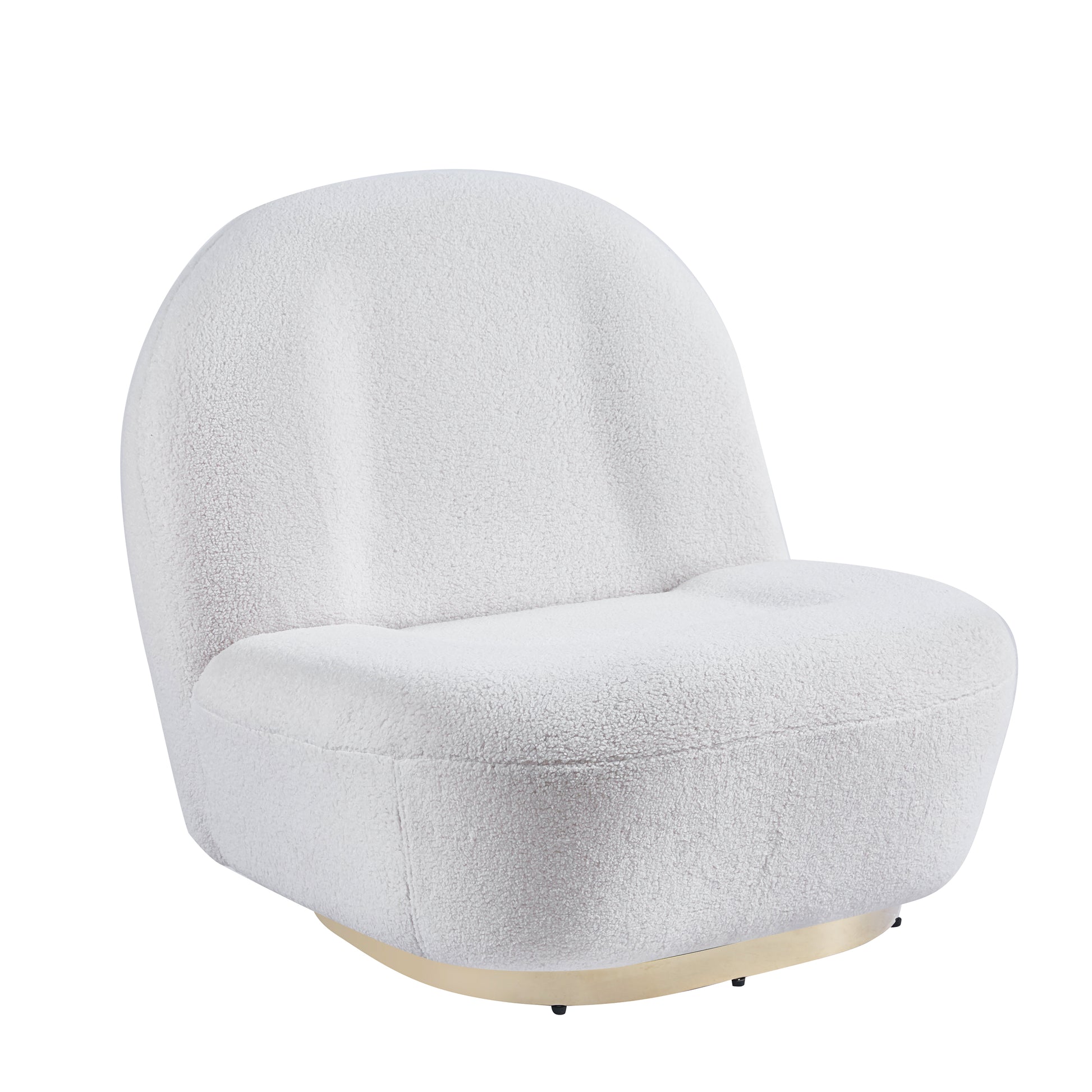 Modern Velvet Swivel Accent Chair, Swivel Barrel Chair With Gold Finish Stainless Steel Base White Polyester