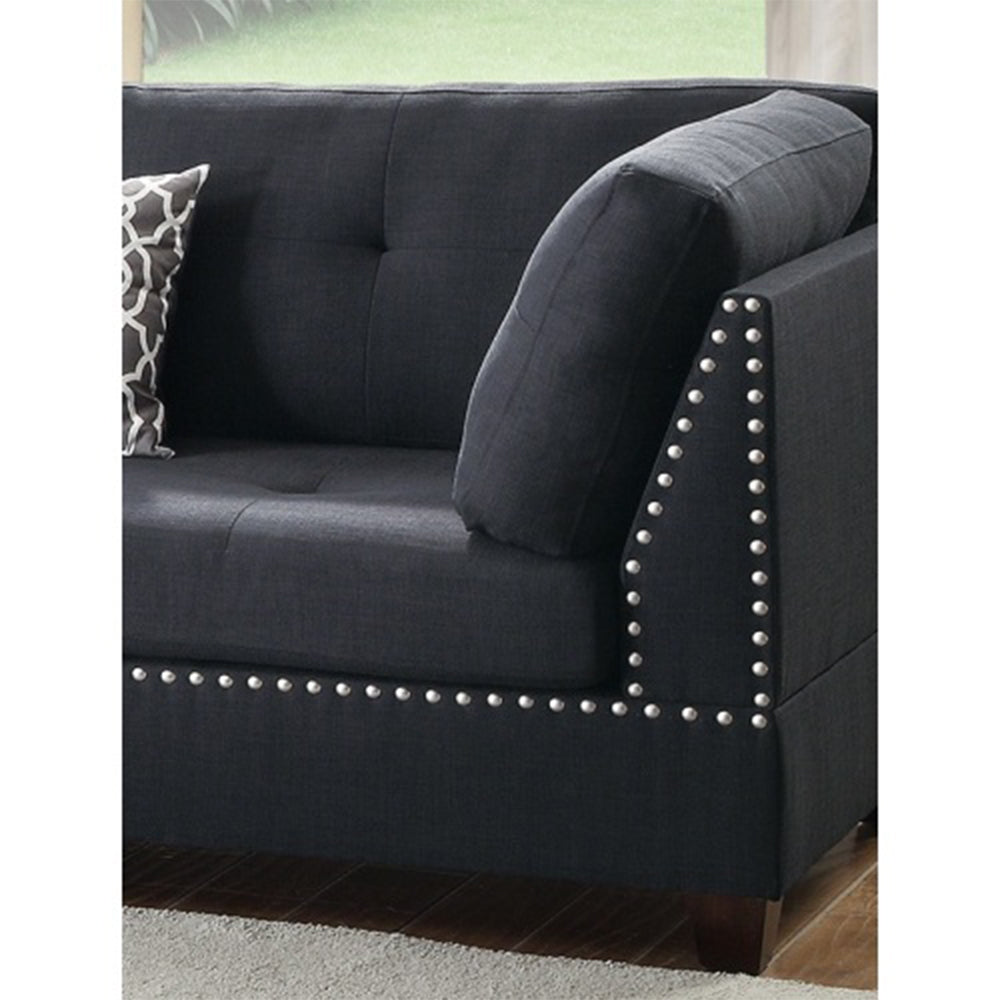 Polyfiber Reversible Sectional Sofa With Ottoamn In Black Black L Shaped Pillow Top Arms Polyester