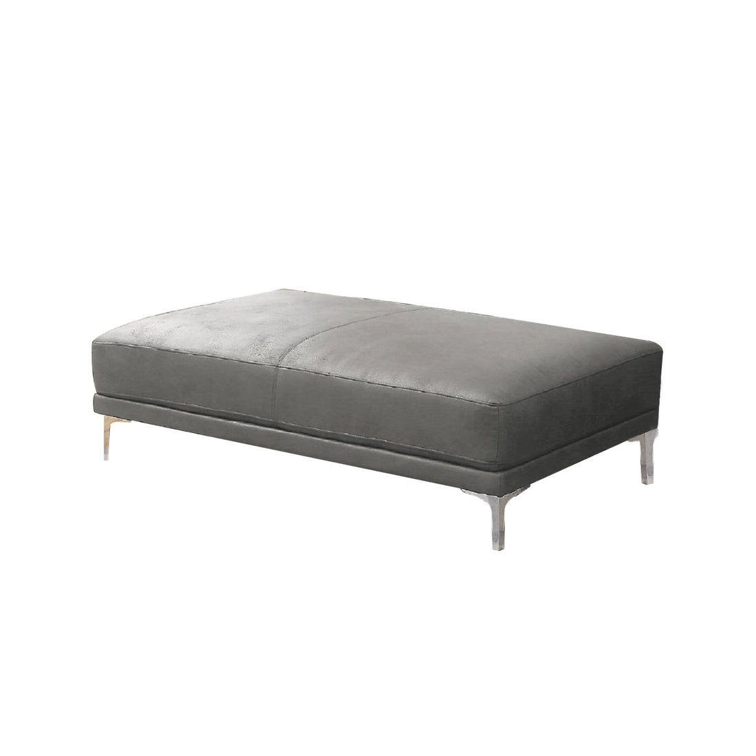 Faux Leather Upholstered Cocktail Ottoman In Antique Grey Finish Gray Solid Contemporary Rectangle Pu Leather