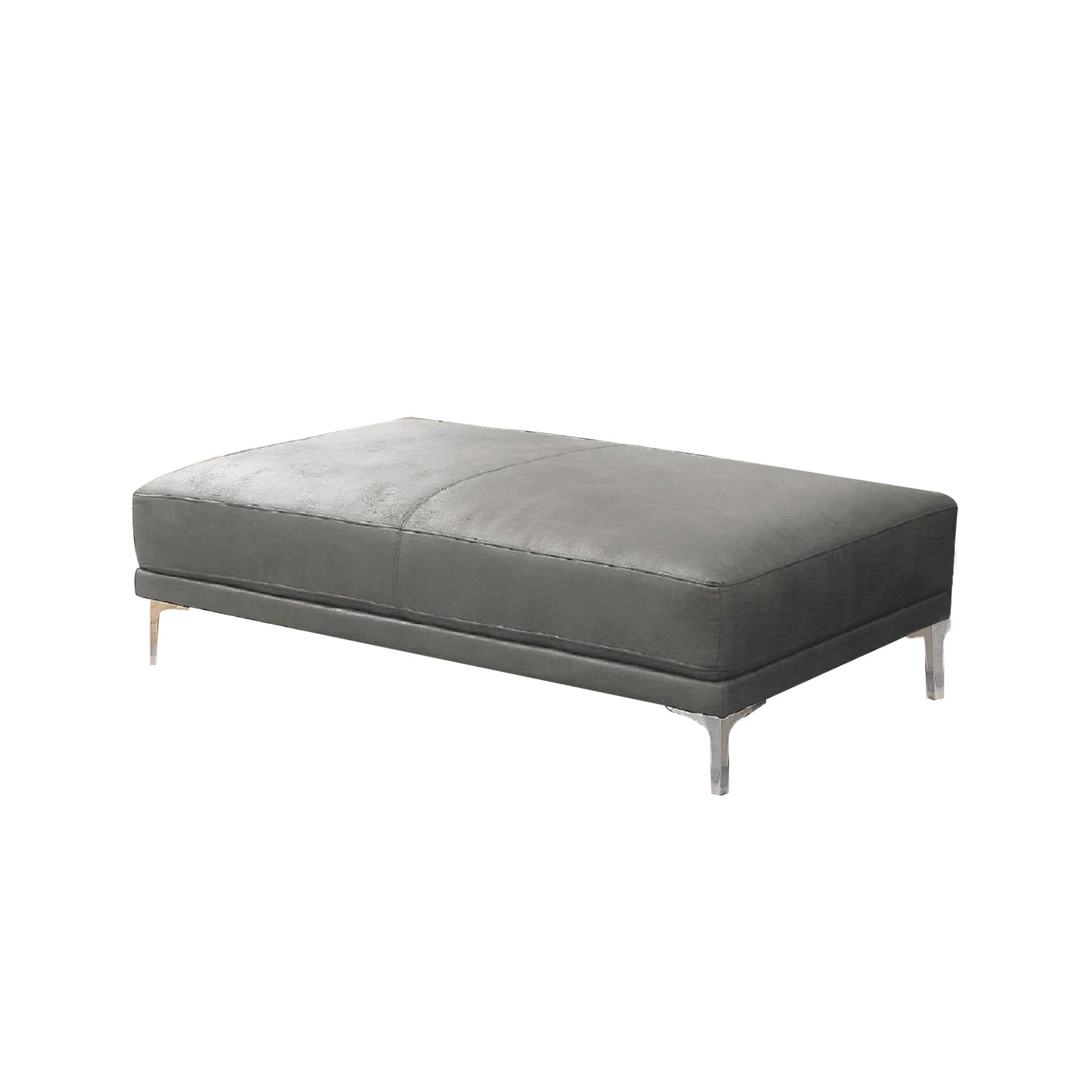 Faux Leather Upholstered Cocktail Ottoman In Antique Grey Finish Gray Solid Contemporary Rectangle Pu Leather