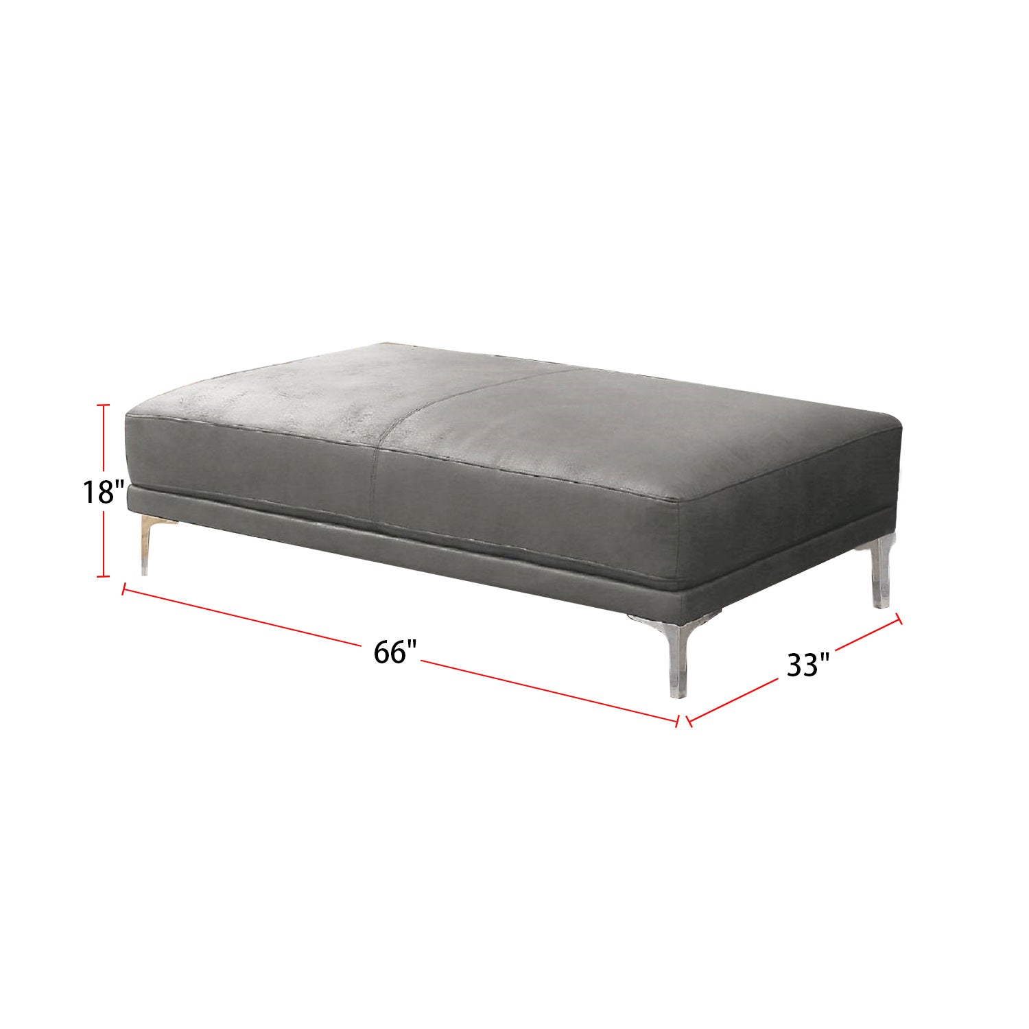 Faux Leather Upholstered Cocktail Ottoman In Antique Grey Finish Gray Solid Contemporary Rectangle Pu Leather