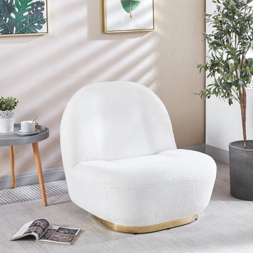 Modern Velvet Swivel Accent Chair, Swivel Barrel Chair With Gold Finish Stainless Steel Base White Polyester