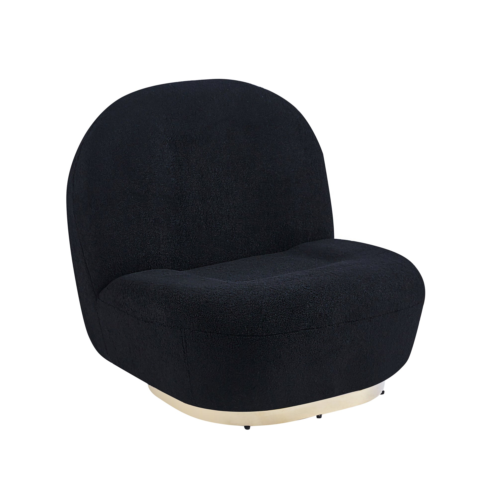 Modern Velvet Swivel Accent Chair, Swivel Barrel Chair With Gold Finish Stainless Steel Base Black Polyester