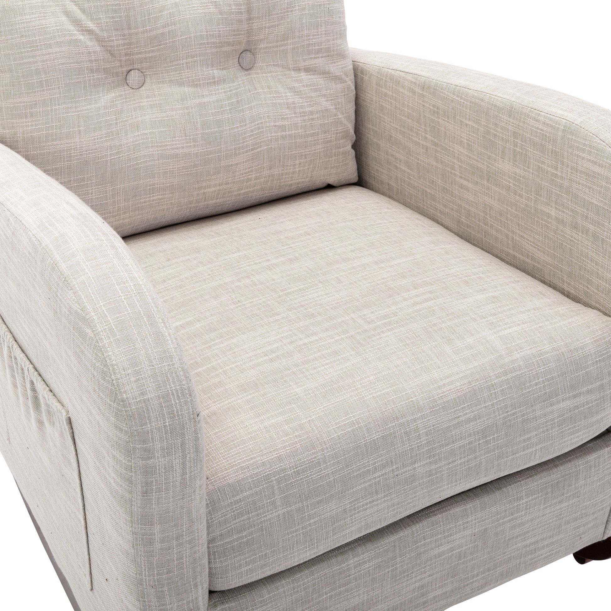 High Back Rocking Chair Nursery Chair .Comfortable Rocker Fabric Padded Seat .Modern High Back Armchair Light Gray Polyester