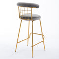 Bar Stool Set Of 2, Luxury Velvet High Bar Stool With Metal Legs And Soft Back, Pub Stool Chairs Armless Modern Kitchen High Dining Chairs With Metal Legs, Grey Gray Velvet