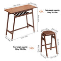 3 Pcs Pub Dining Set Retro Bar Table Rubber Wood Stackable Backless High Stool For 2 With Shelf And Hooks For Home Bar Small Space Antique Brown Rubber Wood