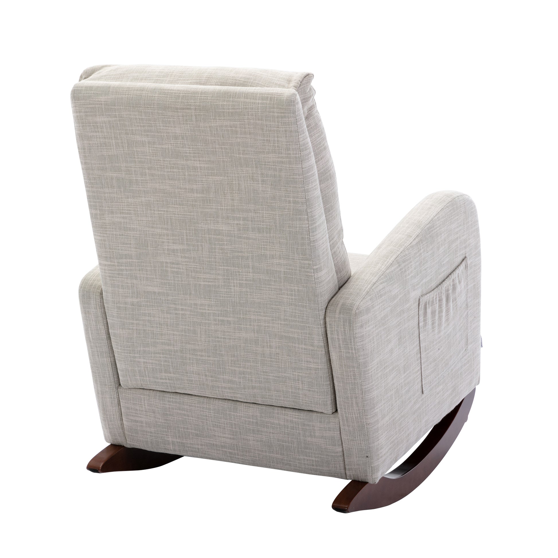 High Back Rocking Chair Nursery Chair .Comfortable Rocker Fabric Padded Seat .Modern High Back Armchair Light Gray Polyester