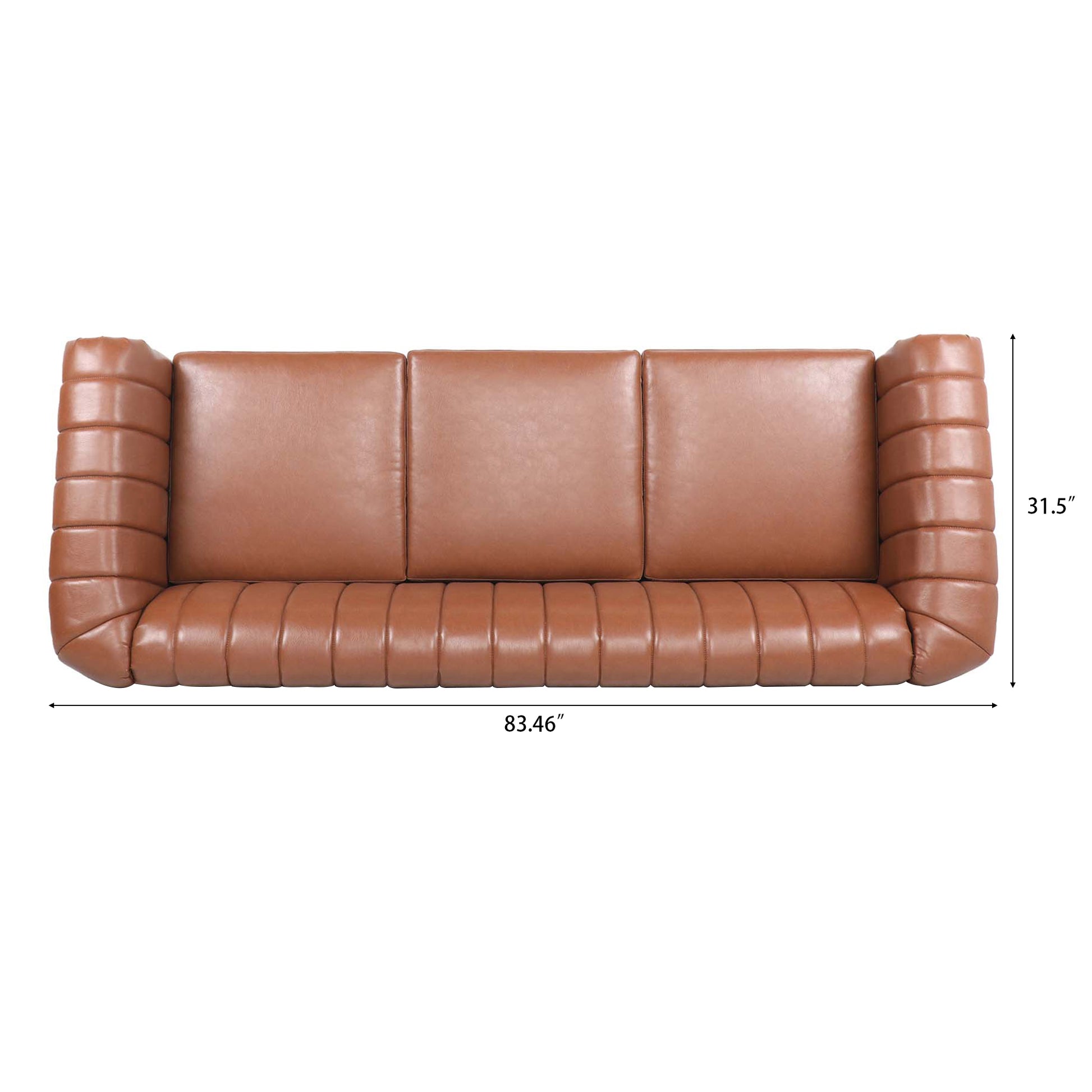 83.46" Brown Pu Rolled Arm Chesterfield Three Seater Sofa. Brown Pu