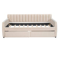 Twin Size Upholstered Daybed With Drawers, Wood Slat Support, Beige Beige Velvet