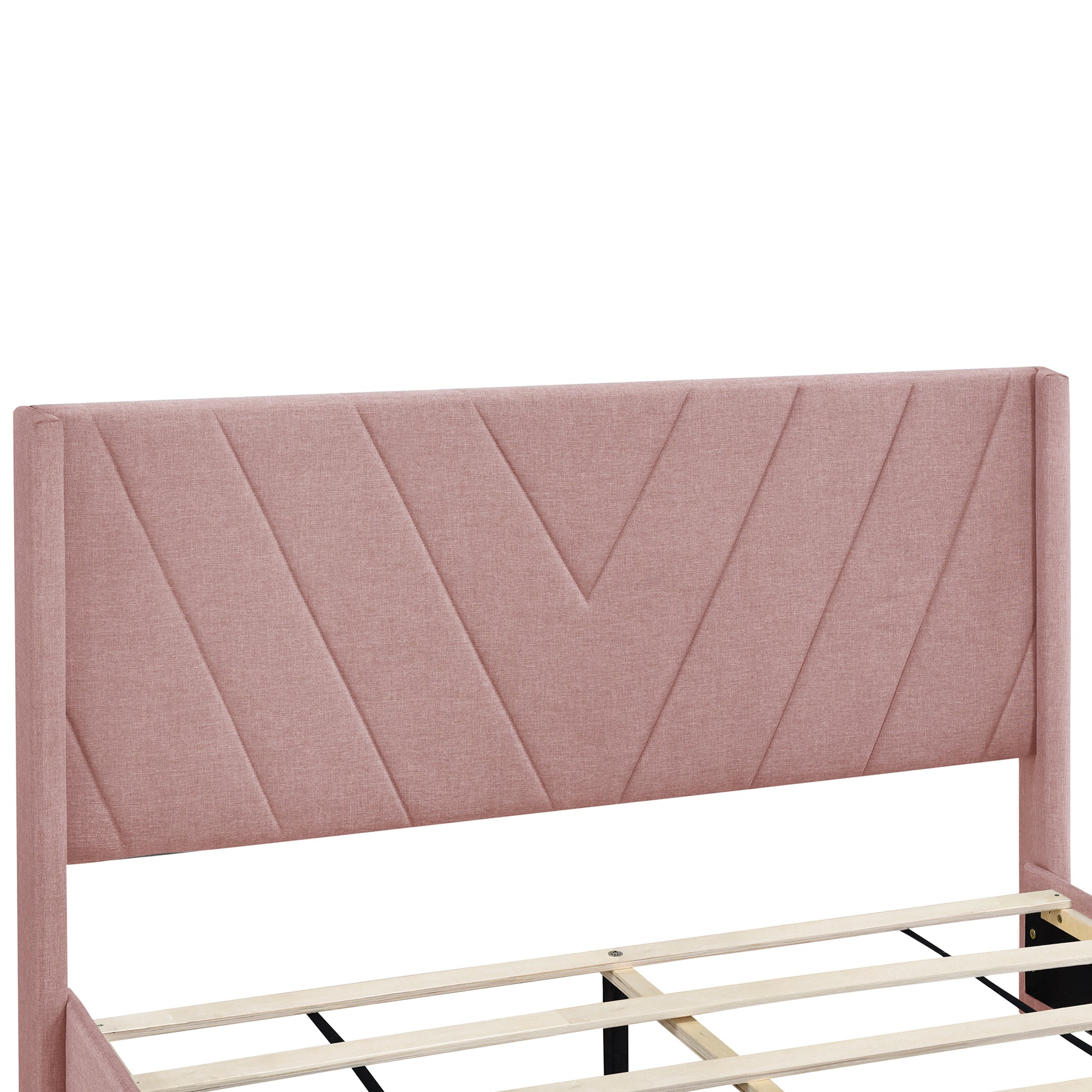 Queen Size Storage Bed Linen Upholstered Platform Bed With 3 Drawers Pink Pink Upholstered