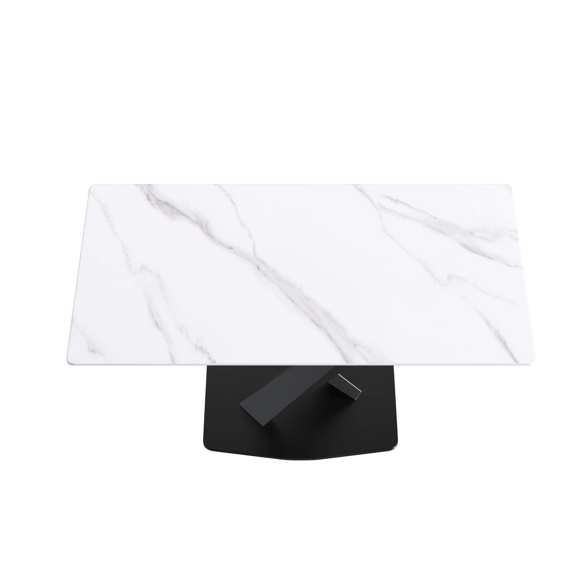 63 Inch Modern Artificial Stone White Straight Edge Black Metal X Leg Dining Table 6 People White Metal Sintered Stone