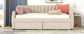 Twin Size Upholstered Daybed With Drawers, Wood Slat Support, Beige Beige Velvet