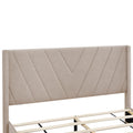 Queen Size Storage Bed Linen Upholstered Platform Bed With 3 Drawers Beige Beige Upholstered