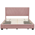 Queen Size Storage Bed Linen Upholstered Platform Bed With 3 Drawers Pink Pink Upholstered