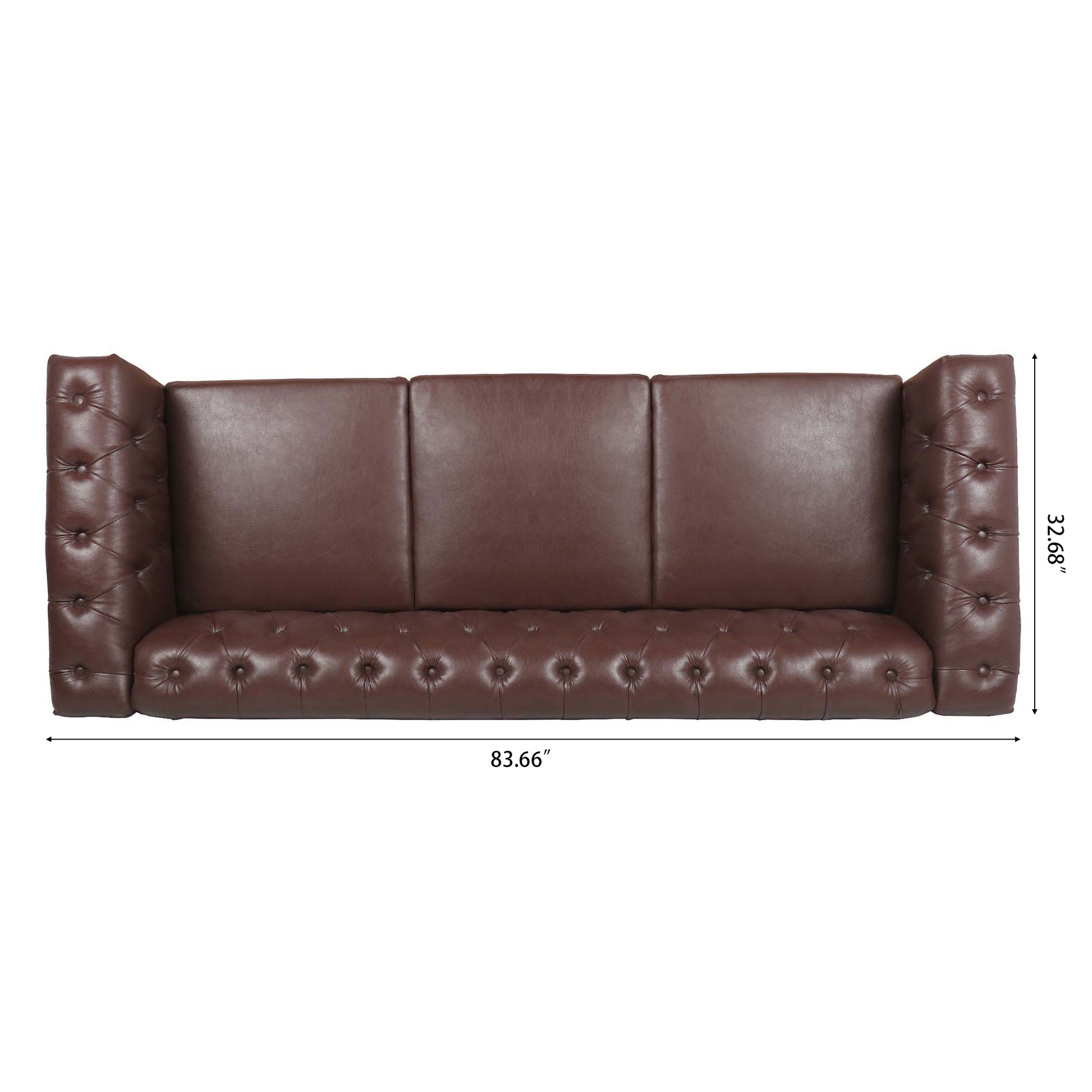 83.66 Inch Width Traditional Square Arm Removable Cushion 3 Seater Sofa Dark Brown Pu Pu