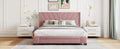 Queen Size Storage Bed Linen Upholstered Platform Bed With 3 Drawers Pink Pink Upholstered