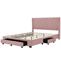 Queen Size Storage Bed Linen Upholstered Platform Bed With 3 Drawers Pink Pink Upholstered