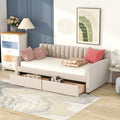 Twin Size Upholstered Daybed With Drawers, Wood Slat Support, Beige Beige Velvet