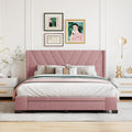 Queen Size Storage Bed Linen Upholstered Platform Bed With 3 Drawers Pink Pink Upholstered