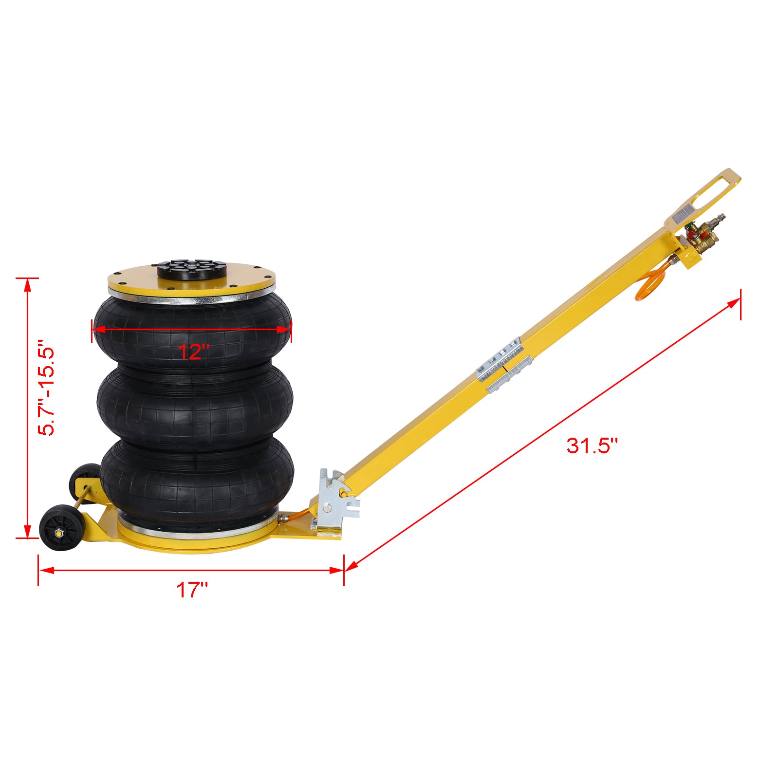5T Triple Bag Air Jack ,Pneumatic Jack 3 Bag ,Lifting 16In Capacity 5T 11000Lbs,Easy Collapsing Terrain,Color Yellow Yellow Steel
