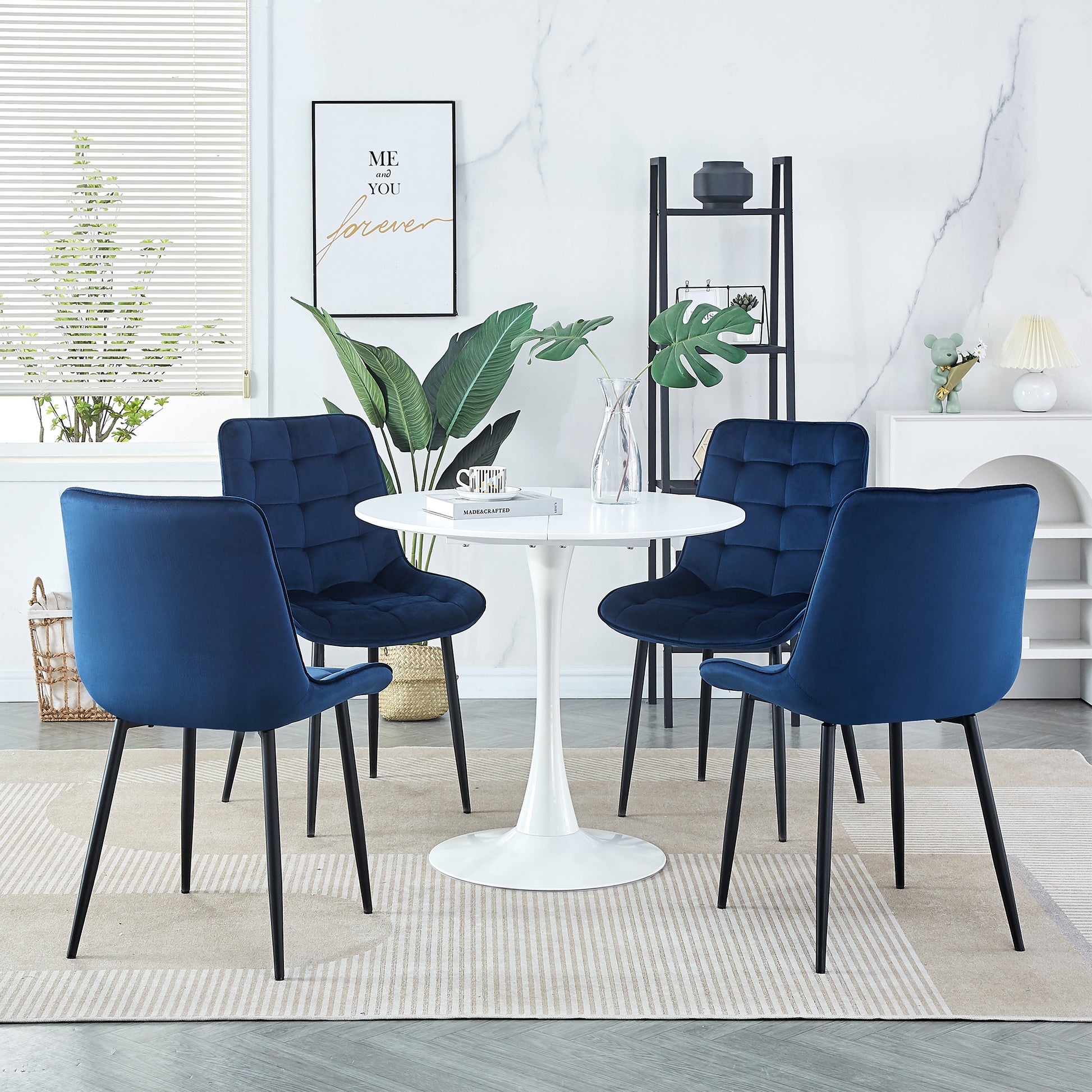 Dining Chair 2Pcs Blue Modern Style Technology Suitable For Restaurants, Cafes, Taverns, Offices, Living Rooms, Reception Rooms.Simple Structure, Easy Installation. Blue Polyester Velvet