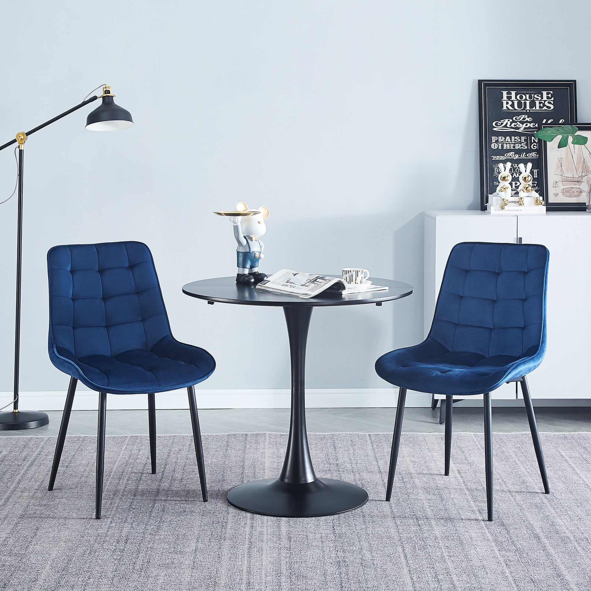 Dining Chair 2Pcs Blue Modern Style Technology Suitable For Restaurants, Cafes, Taverns, Offices, Living Rooms, Reception Rooms.Simple Structure, Easy Installation. Blue Polyester Velvet