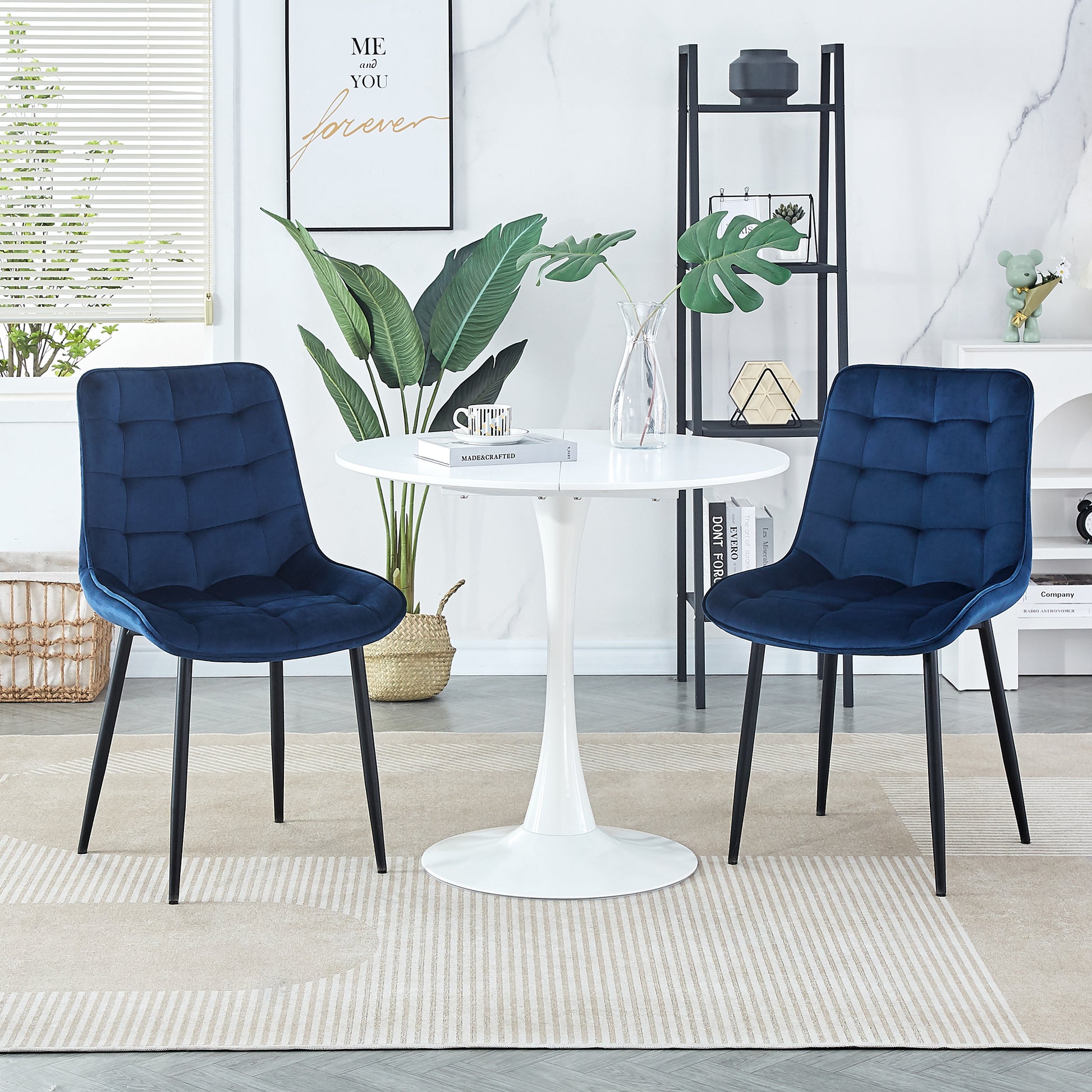 Dining Chair 2Pcs Blue Modern Style Technology Suitable For Restaurants, Cafes, Taverns, Offices, Living Rooms, Reception Rooms.Simple Structure, Easy Installation. Blue Polyester Velvet