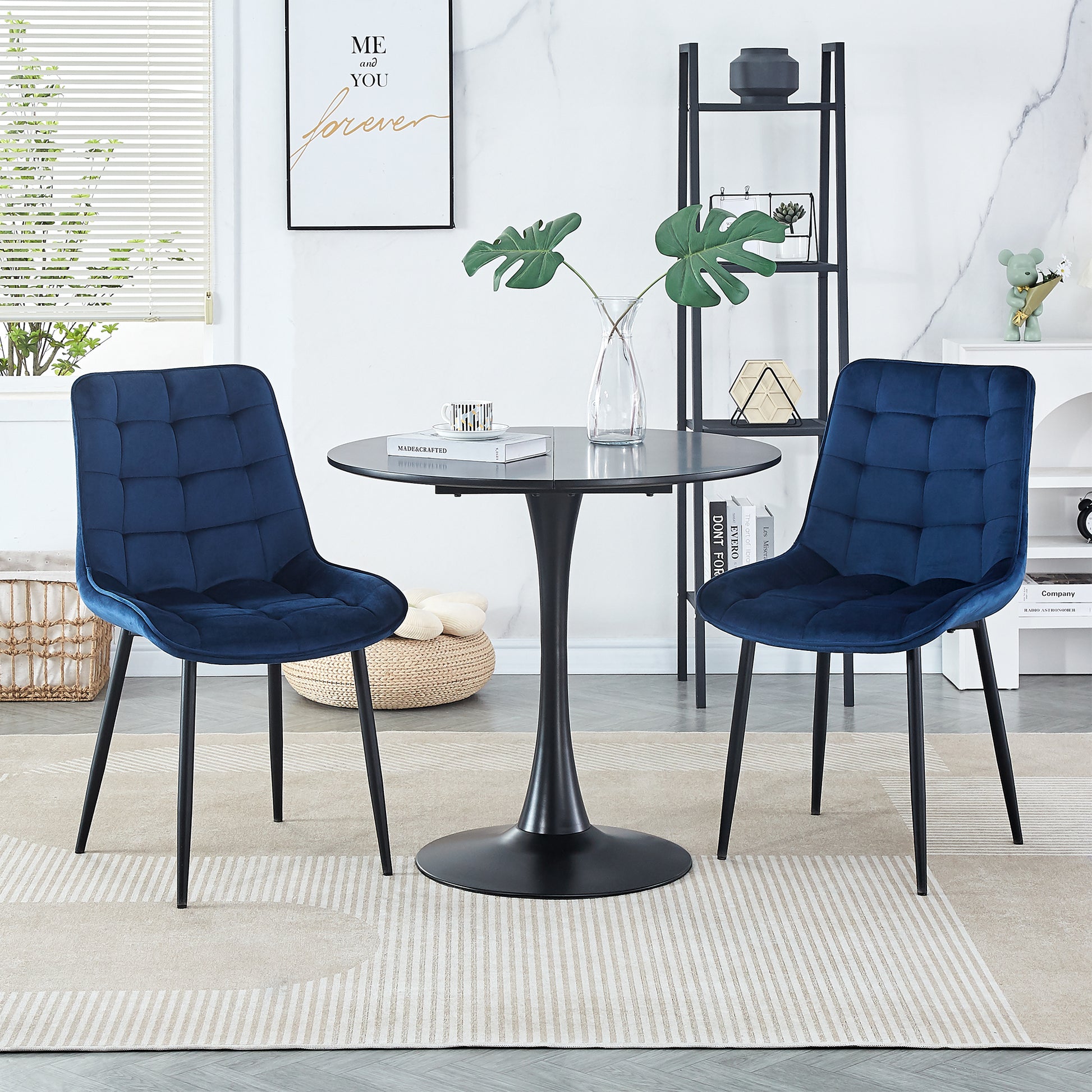 Dining Chair 2Pcs Blue Modern Style Technology Suitable For Restaurants, Cafes, Taverns, Offices, Living Rooms, Reception Rooms.Simple Structure, Easy Installation. Blue Polyester Velvet
