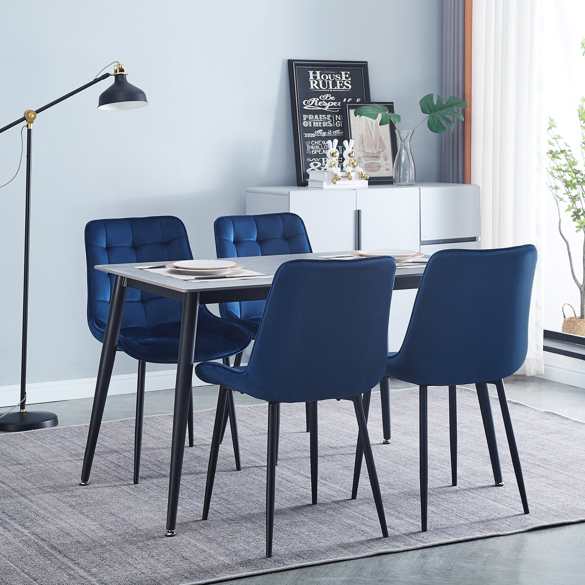 Dining Chair 2Pcs Blue Modern Style Technology Suitable For Restaurants, Cafes, Taverns, Offices, Living Rooms, Reception Rooms.Simple Structure, Easy Installation. Blue Polyester Velvet