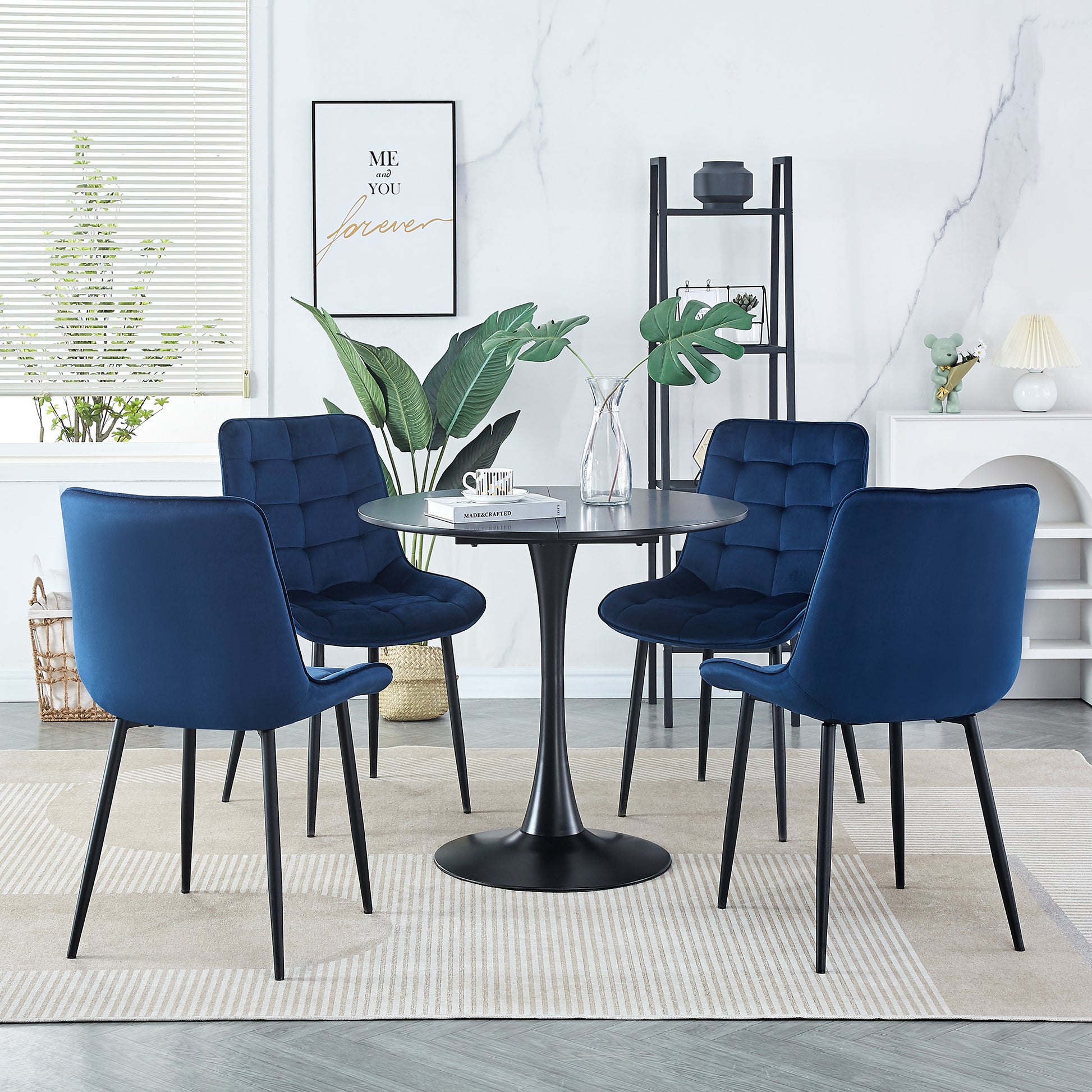 Dining Chair 2Pcs Blue Modern Style Technology Suitable For Restaurants, Cafes, Taverns, Offices, Living Rooms, Reception Rooms.Simple Structure, Easy Installation. Blue Polyester Velvet
