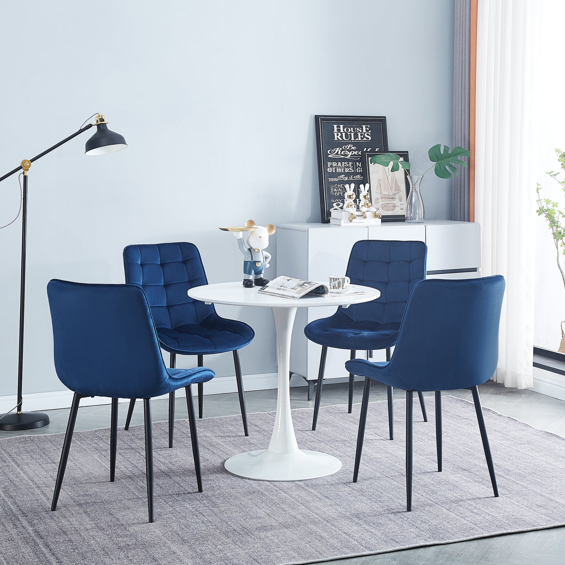Dining Chair 2Pcs Blue Modern Style Technology Suitable For Restaurants, Cafes, Taverns, Offices, Living Rooms, Reception Rooms.Simple Structure, Easy Installation. Blue Polyester Velvet