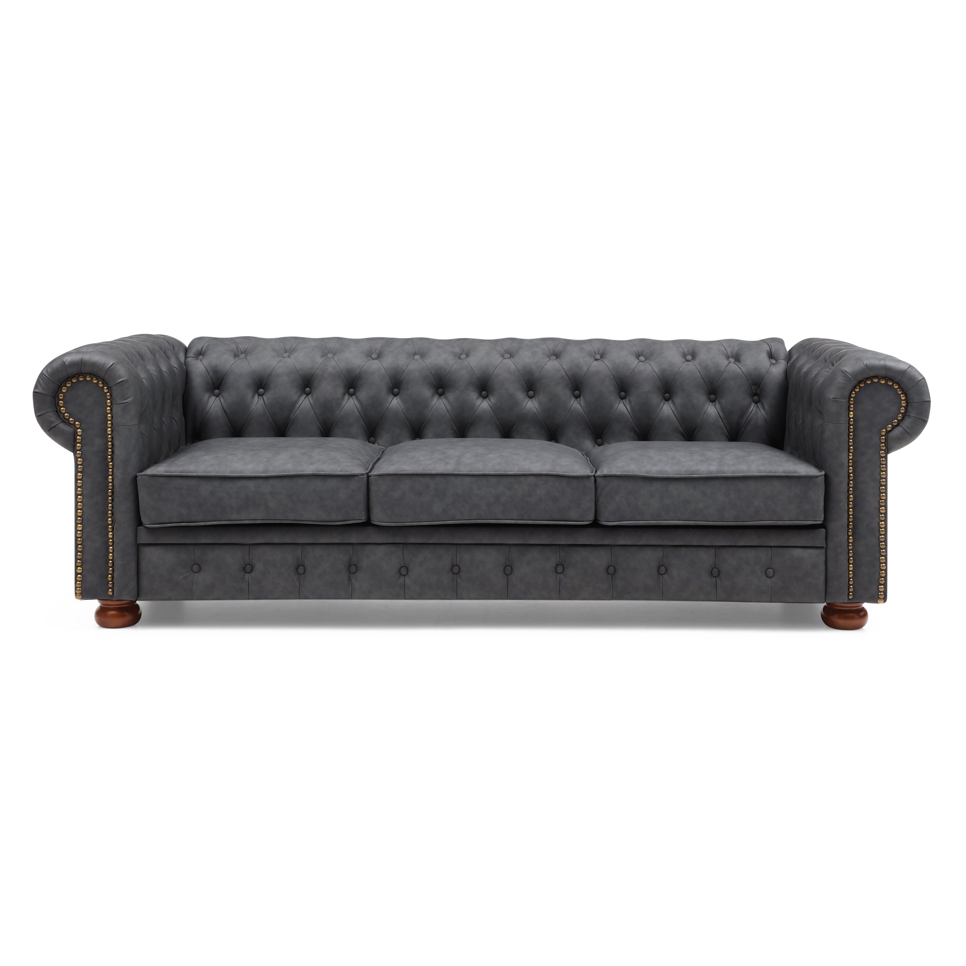 Classic Chesterfield Sofa Dark Grey Faux Leather Dark Grey Foam Technical Leather