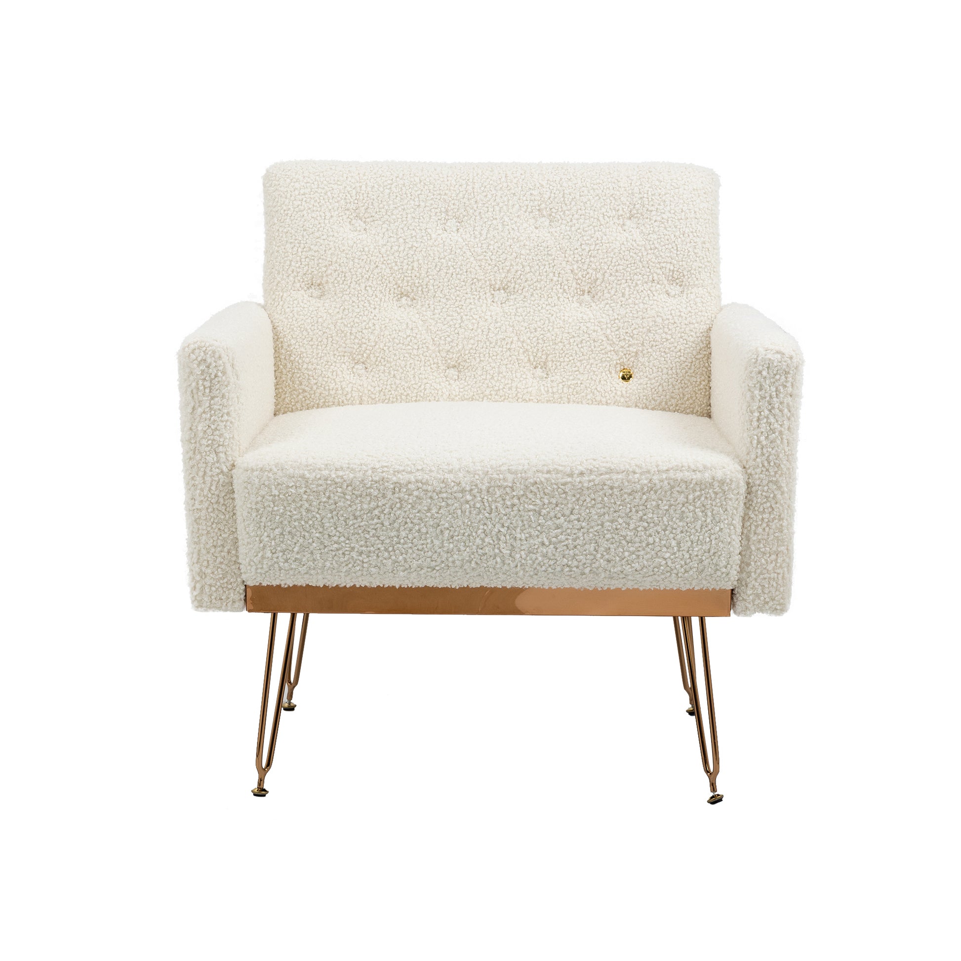 Coolmore Armchair Single Sofa Modern Tufted Upholstered Side Reading Chairs With Arm And Gold Metal Leg For Living Room Bedroom White Teddy White Teddy Foam Teddy